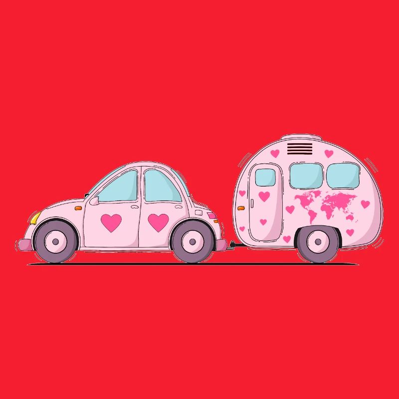 Auto mit Wohnwagen Rosa Herz
