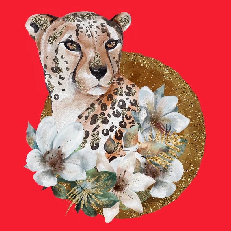 Léopard avec or et fleurs