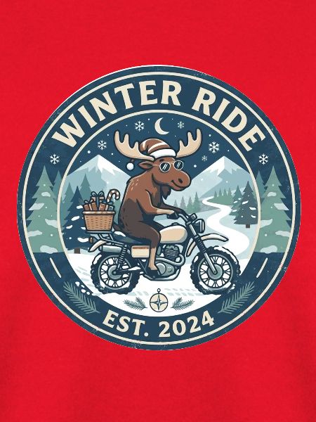 Winterfahrt: Elch auf Motorrad