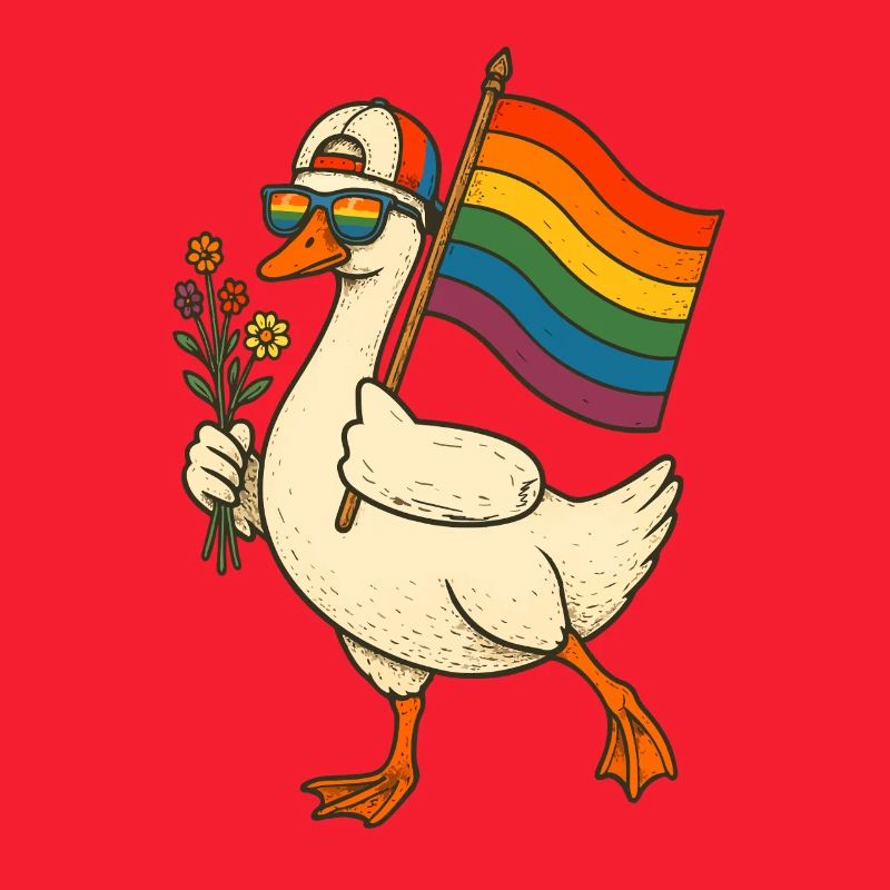 Pride-Ente mit Regenbogenflagge