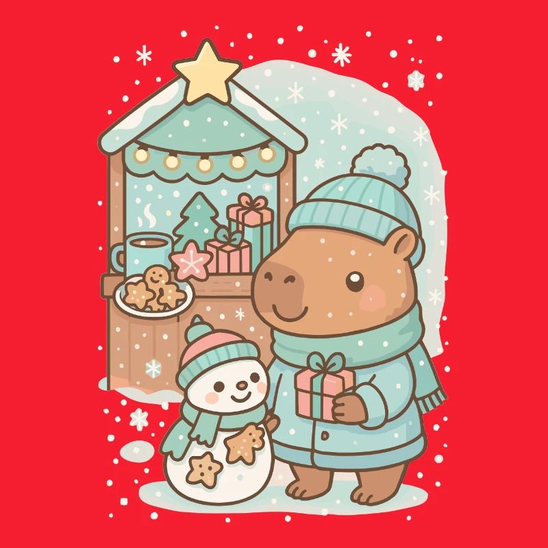 Capybara Weihnachtsmarkt mit Schneemann