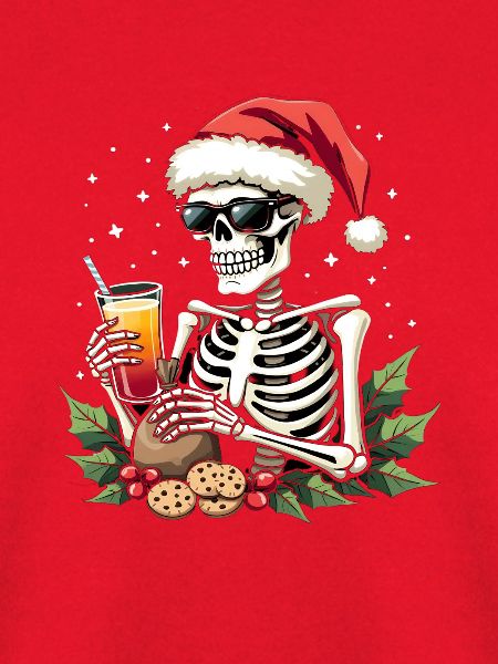 Skelett mit Santa Hut Cocktail