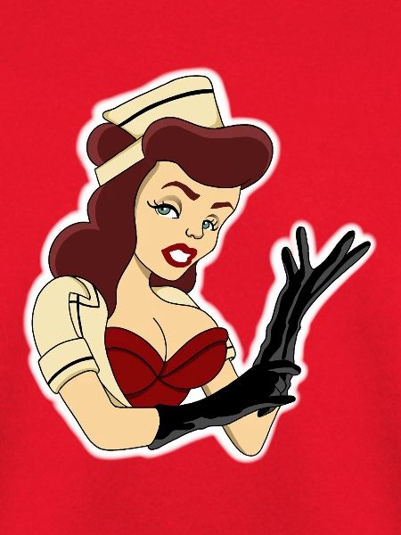 Pinup-Krankenschwester mit schwarzen Handschuhen