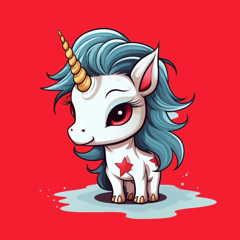 Blauhaariges Einhorn mit Sternen