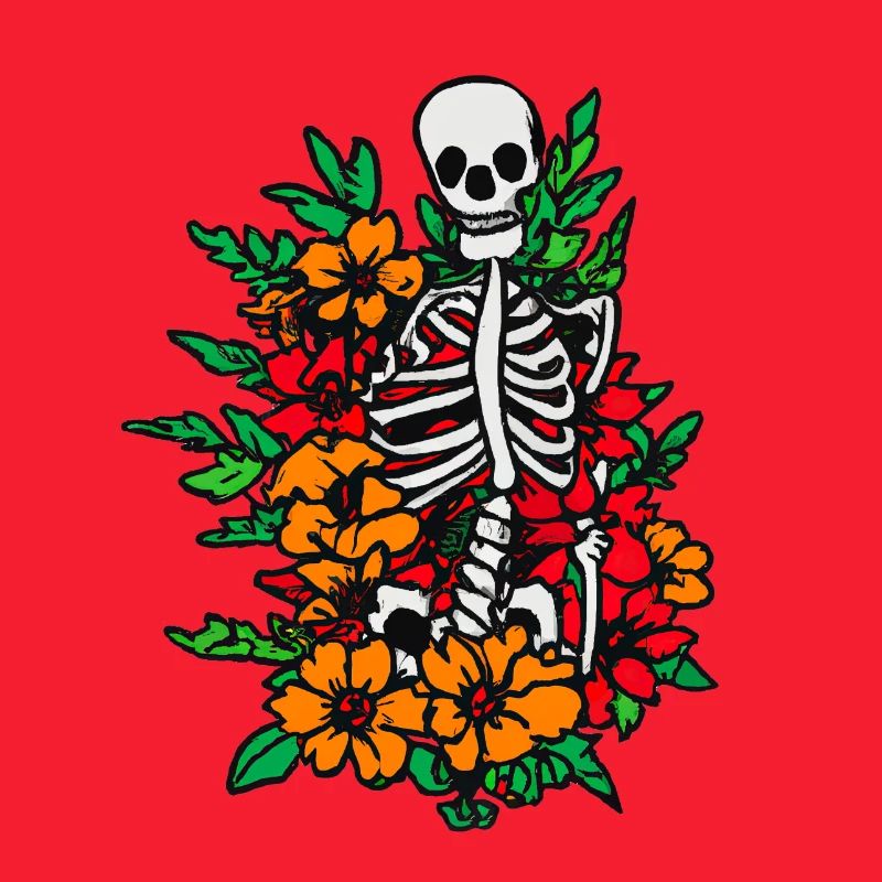 Blumen und Skelett