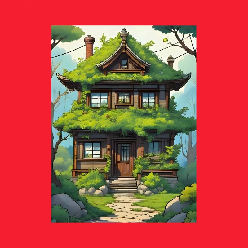 Stilisiertes Kunstwerk des japanischen Hauses