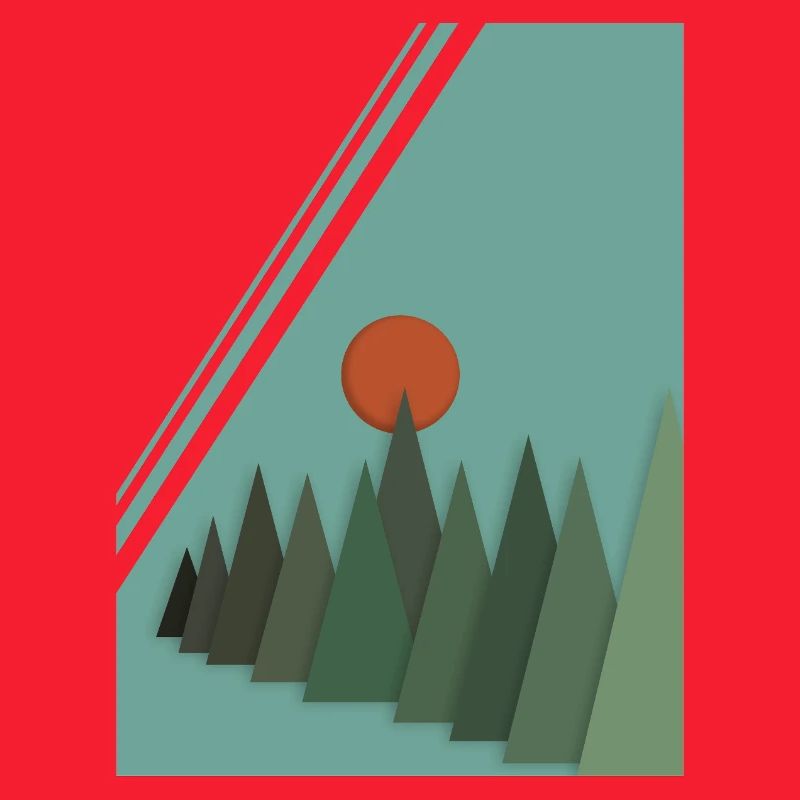 Abstrakte Berglandschaft mit roter Sonne