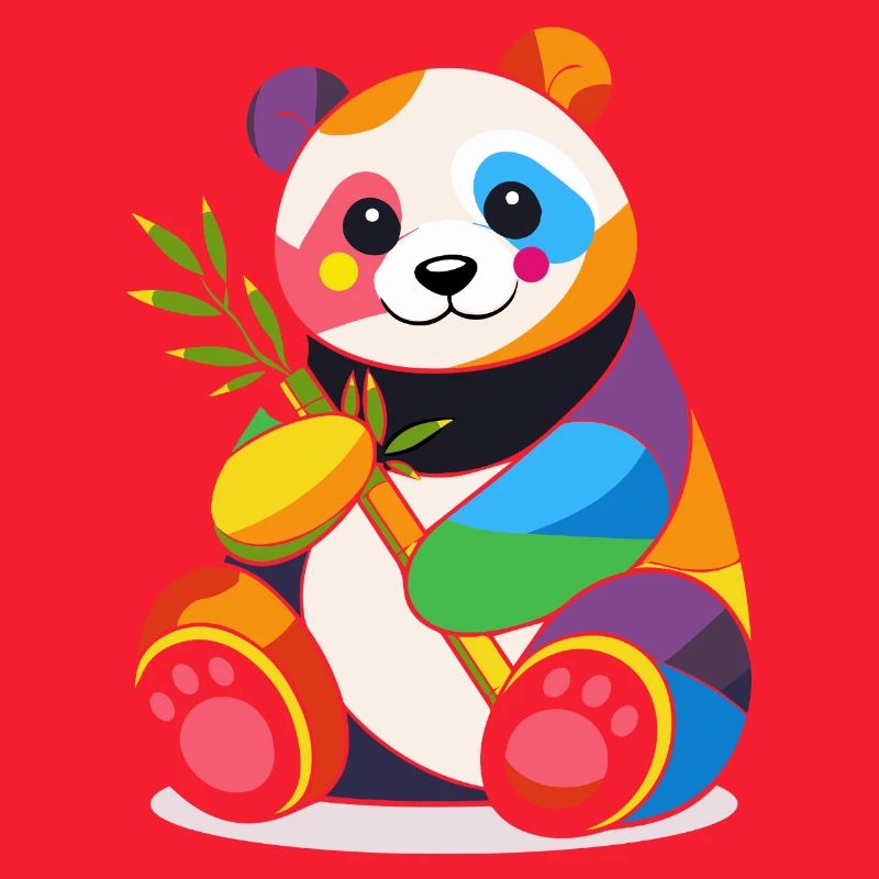 Panda coloré avec du bambou – Design joyeux