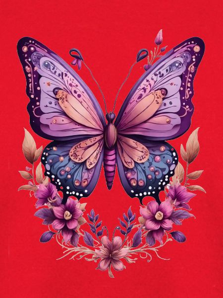 Violetter Schmetterling mit Blüten 