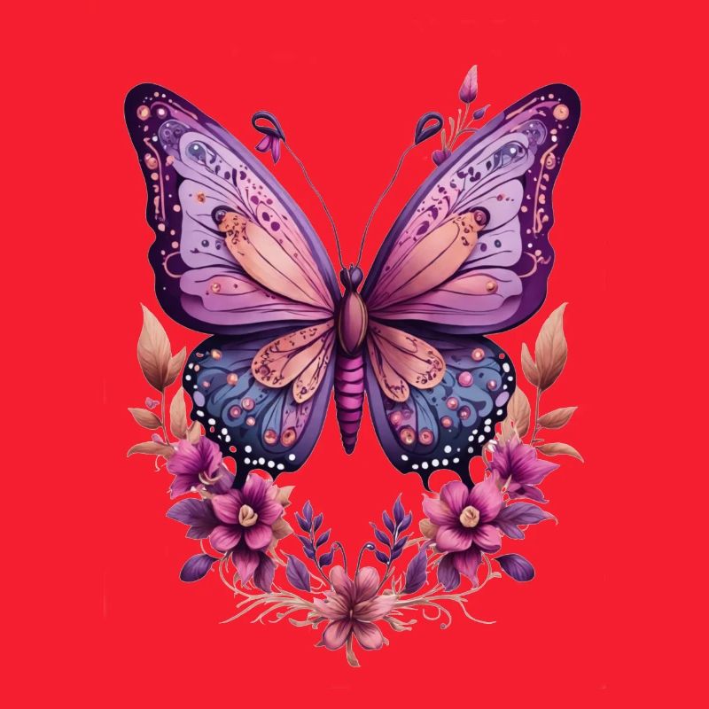 Violetter Schmetterling mit Blüten 