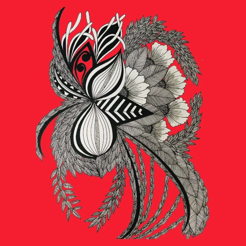 Monochrom Blumengeäst Ornament