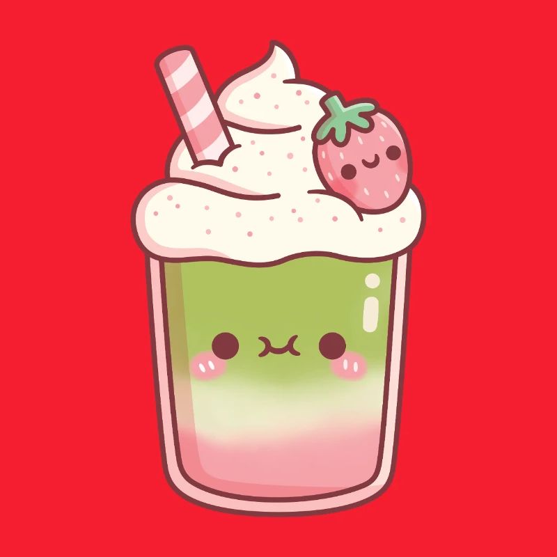Süßer Eiskaffer Matcha Erdbeer-Latte