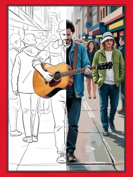 Straßenmusiker im urbanen Stil