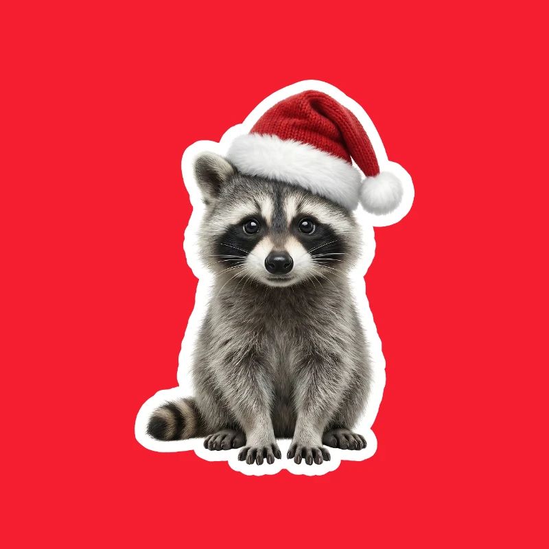 Waschbaer mit roter Weihnachtsmuetze