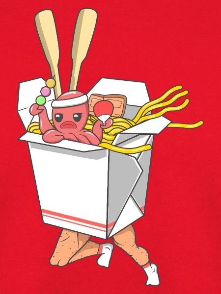 Laufender Nudelkämpfer in lustigen Takeout-Box-Kunst