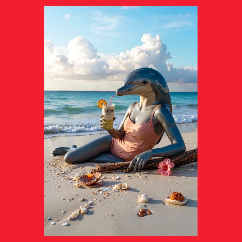 Humanoider Delfin am Strand