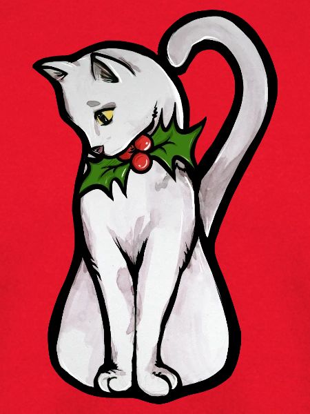 Winter-Stechpalmenkatzen-Aquarell