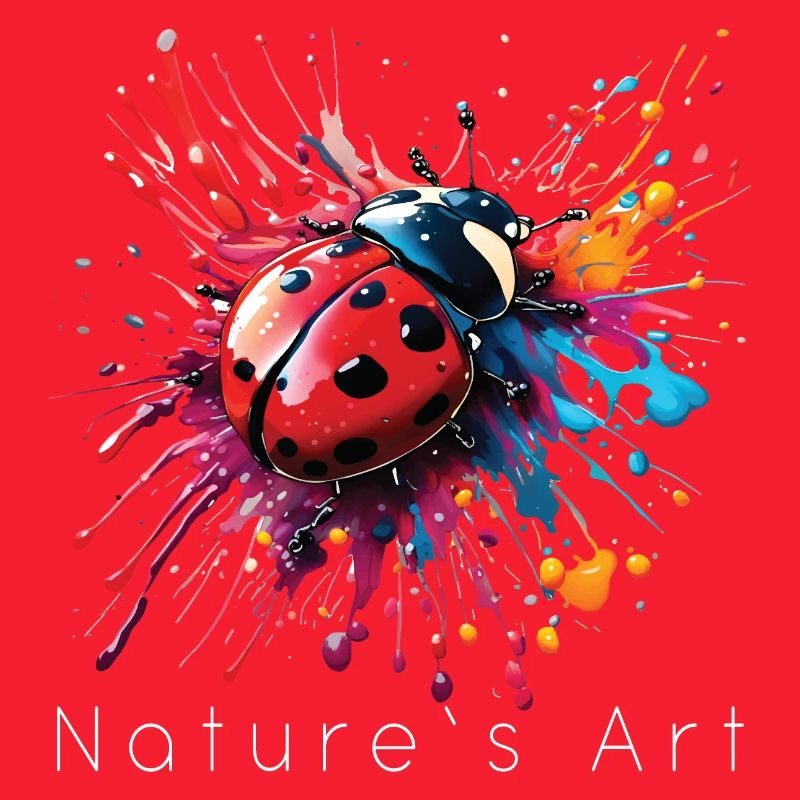 Conception de coccinelle colorée, art de la nature, texte blanc
