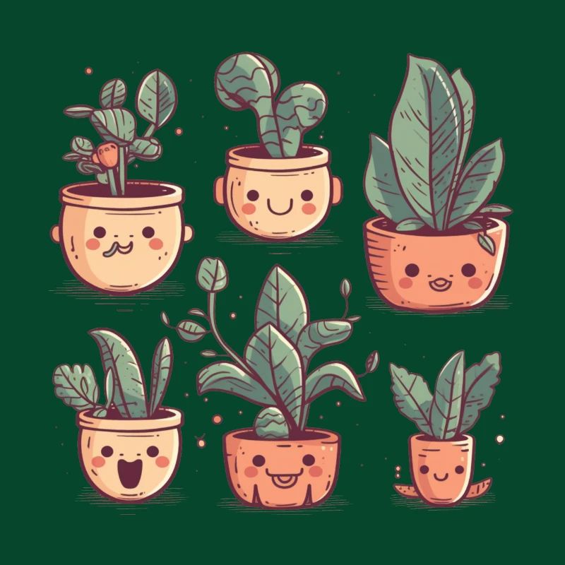Cute plants as comic in ceramic pots