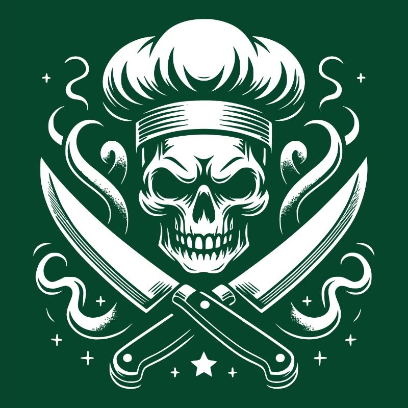 Skull with chef's hat and crossed kitchen knives