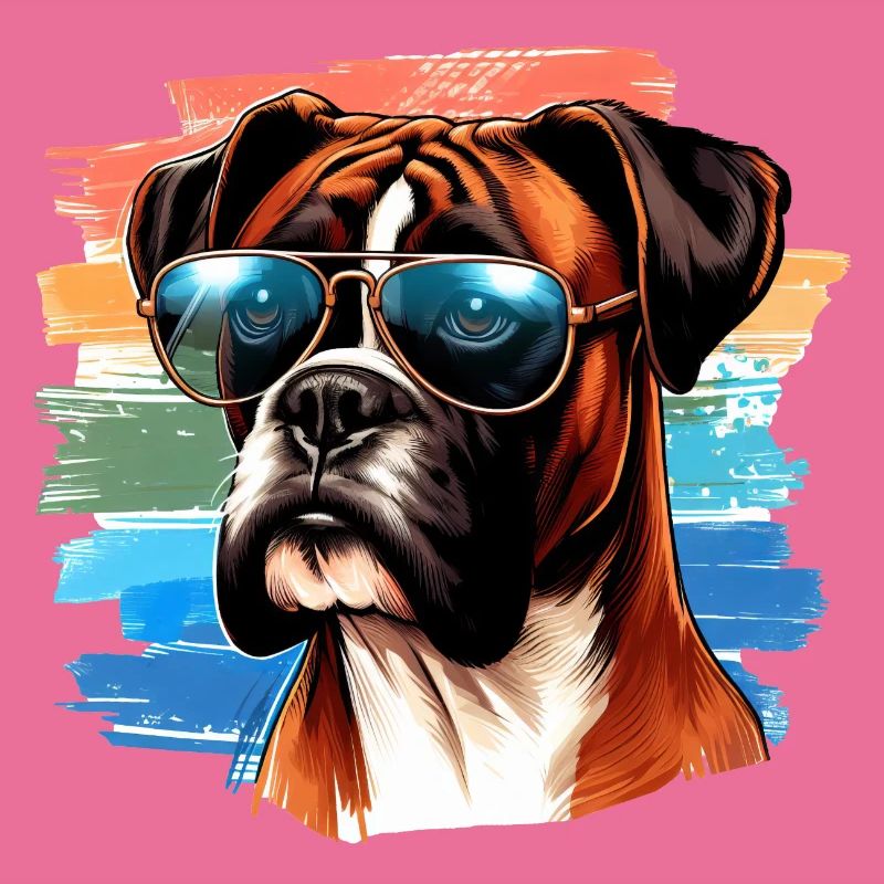 Bunter Boxerhund mit Sonnenbrille