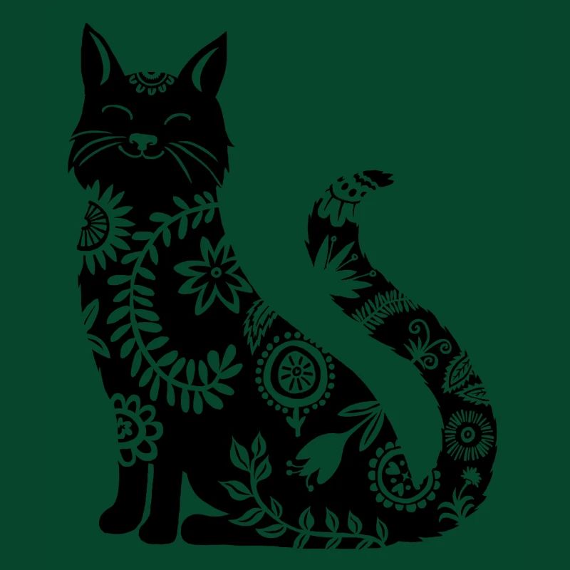 schwarze Katze mit Blumenmuster