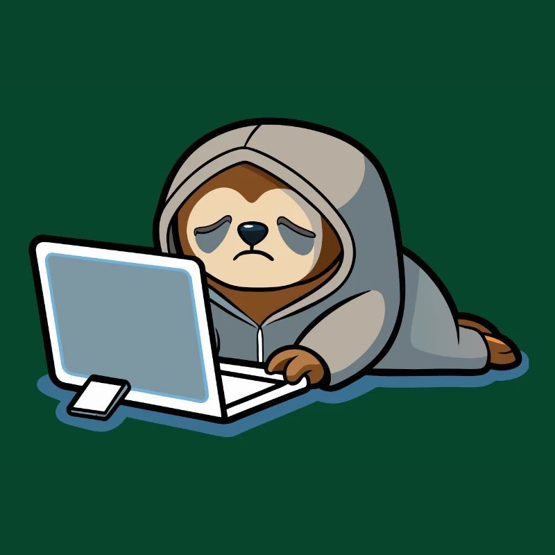 Mignon hacker paresseux en sweat à capuche devant PC