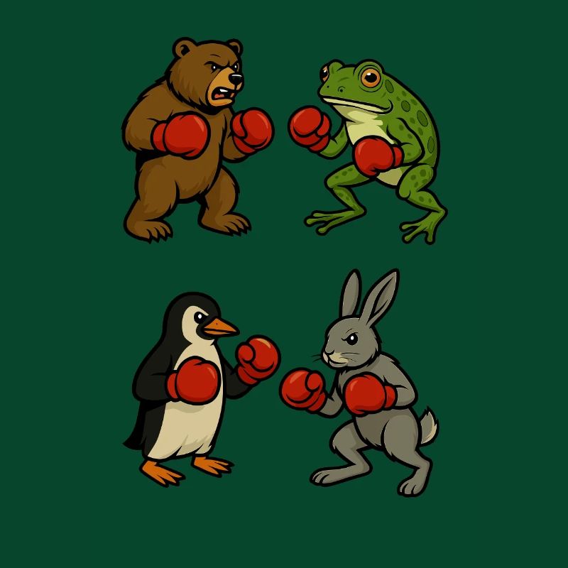 ours grenouille pingouin lapin boxe combat de ring de boxe