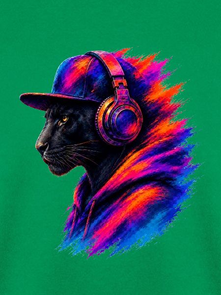 Panther mit Kopfhörern