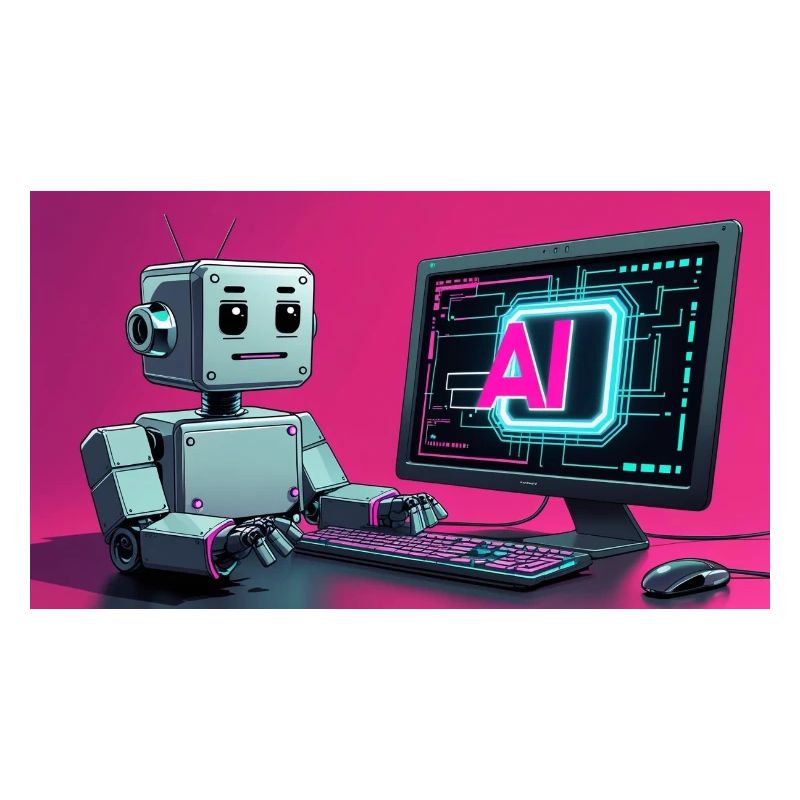 Futuristic AI Robot and Tech Screen