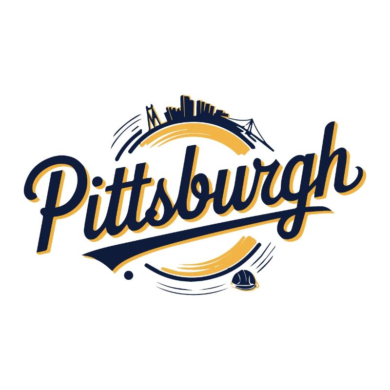 Pittsburgh Skyline and Bridge Script Logo in Bold
