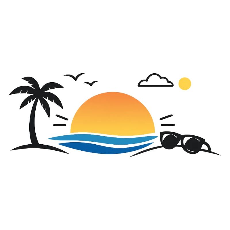 Sunset over palm tree beach