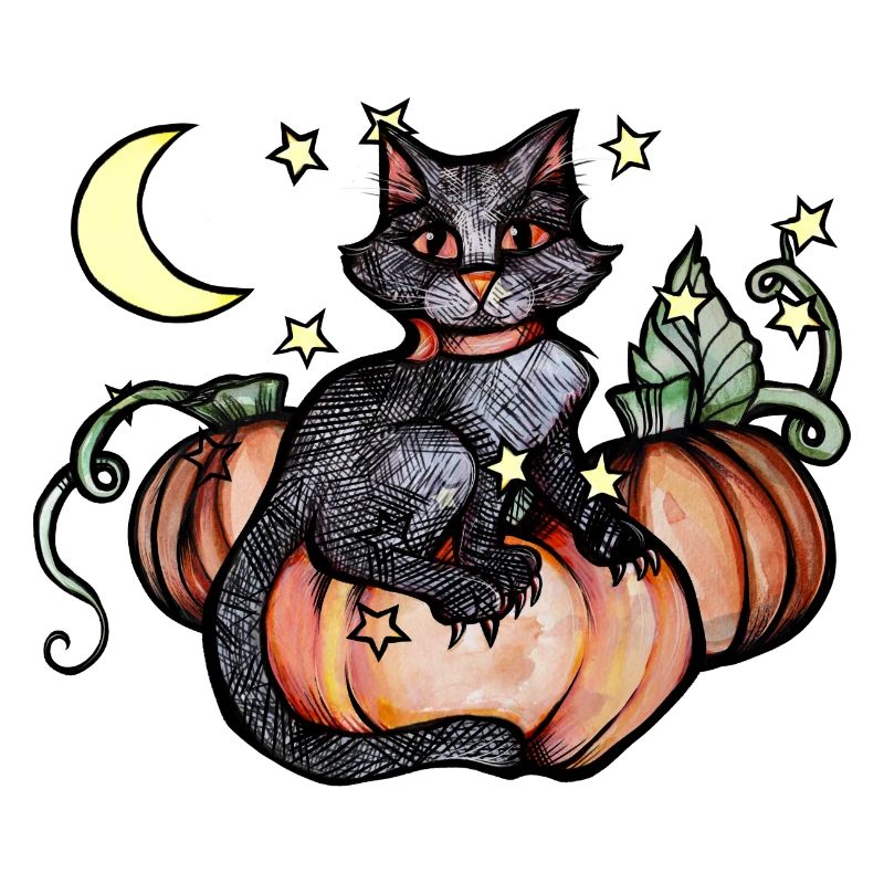 Herbstliche Schwarze Katze