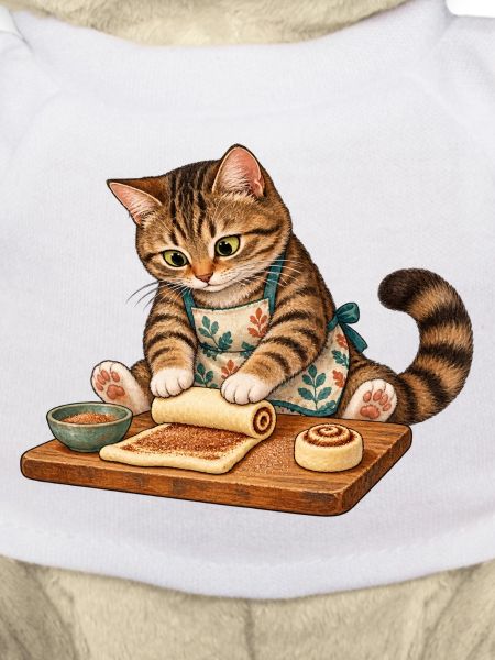 Katze rollt Zimtschnecken