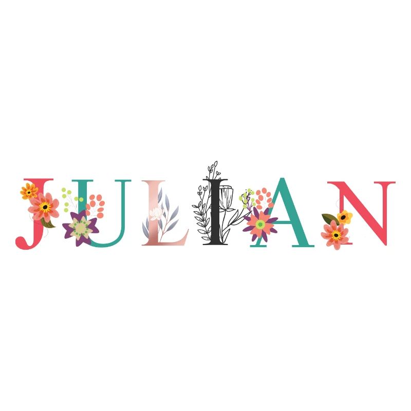 Art du nom JULIAN avec des fleurs brodées