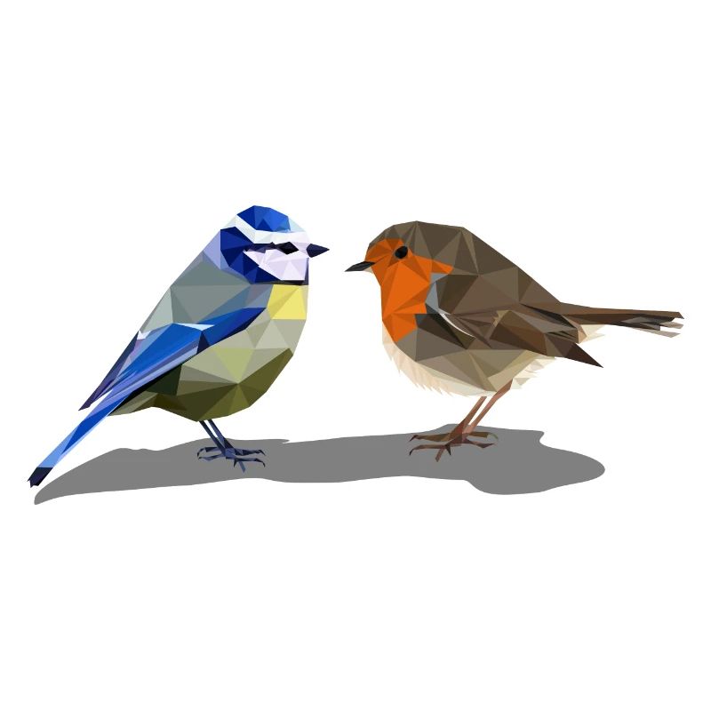 Blaumeise Rotkehlchen Polygonstil heimischer Vogel