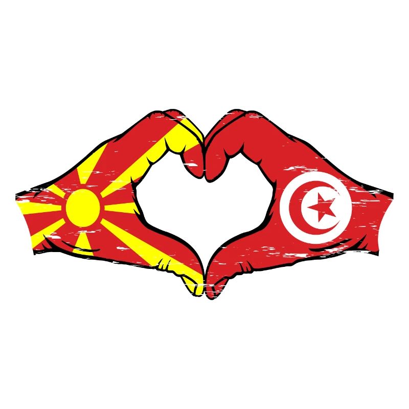 Macédoine Tunisie drapeau mains forme de coeur utilisé