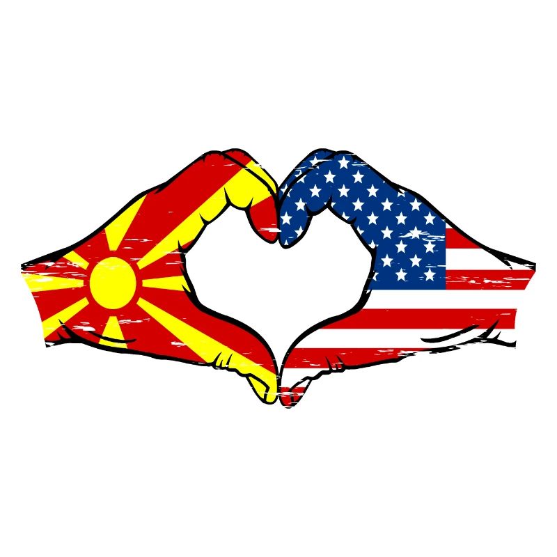 Macédoine États-Unis drapeau mains forme de coeur utilisé