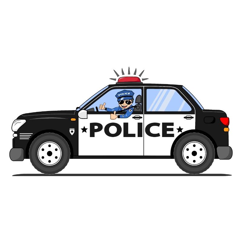 Polizeiauto mit Polizist Schwarz und Weiß