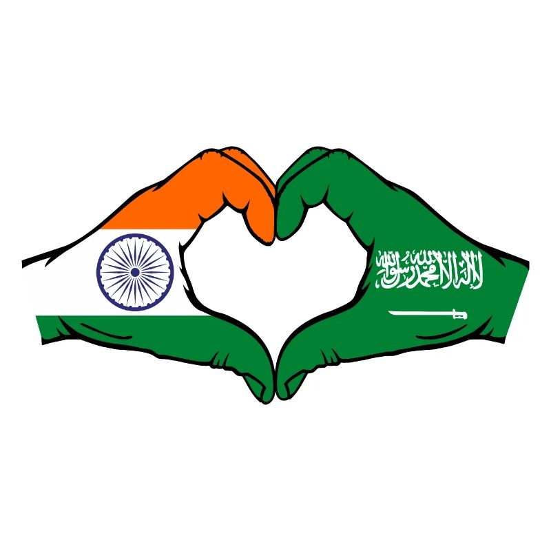 Inde Arabie Saoudite Drapeau Mains Coeur Forme