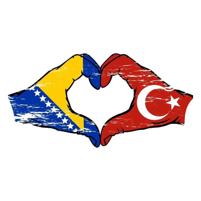 Bosnie Turquie drapeau mains forme de coeur utilisé