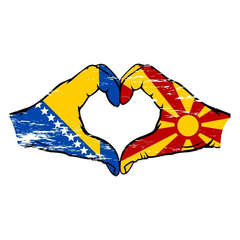 Bosnie Macédoine drapeau mains forme de coeur utilisé