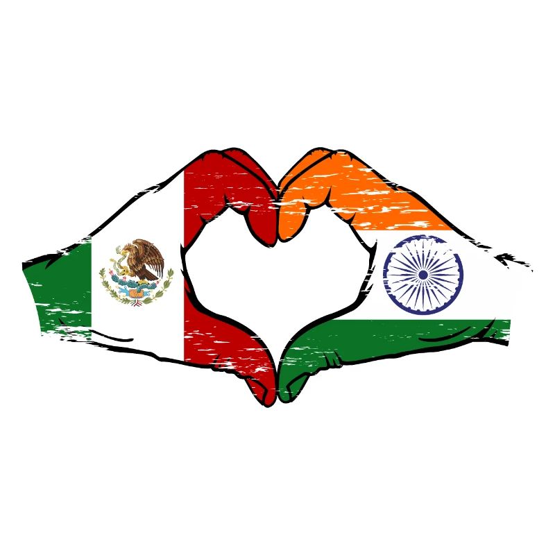 Mexique Inde drapeau mains forme de coeur utilisé