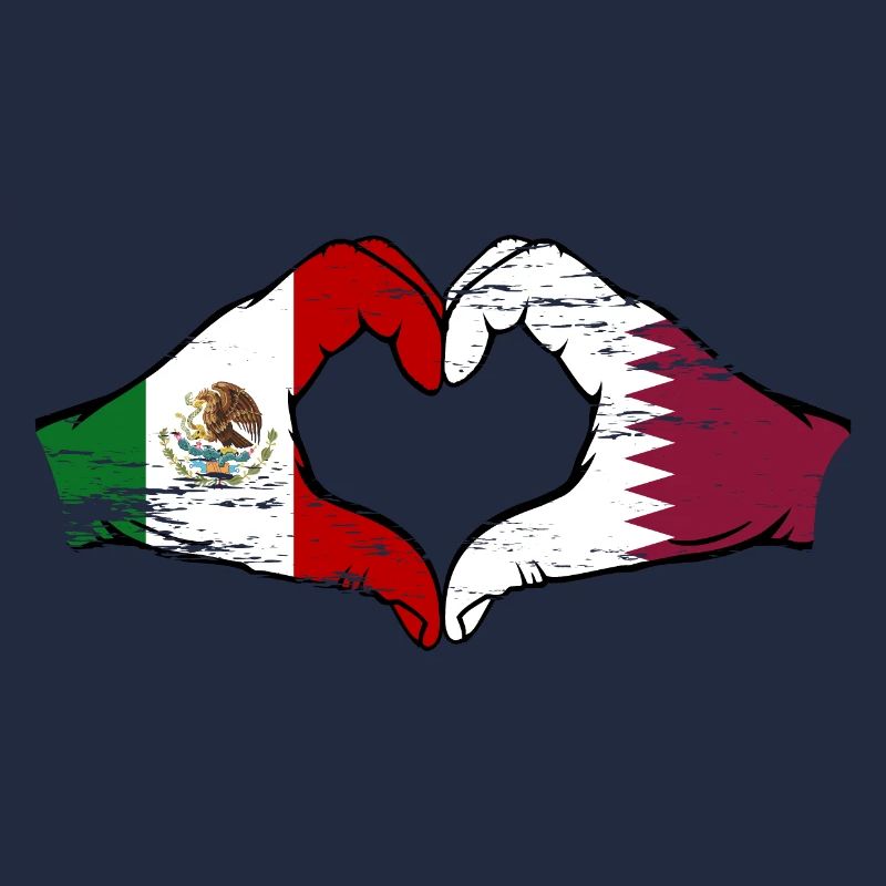 Mexique Qatar drapeau mains forme de coeur utilisé