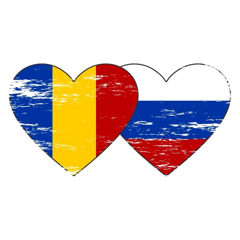 Roumanie Russie Drapeau Coeur Utilisé