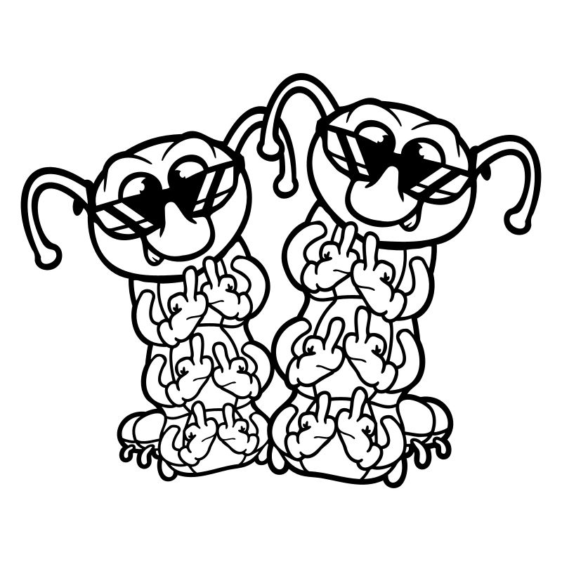 2 Raupe Mittelfinger Beleidigung Sonnenbrille Team