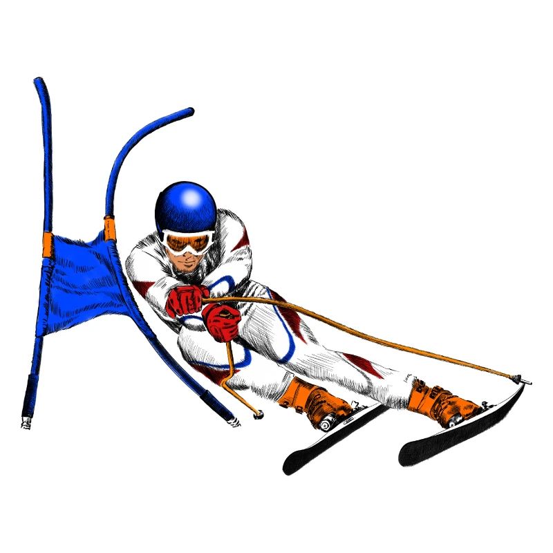 Alpine skis in archway flight