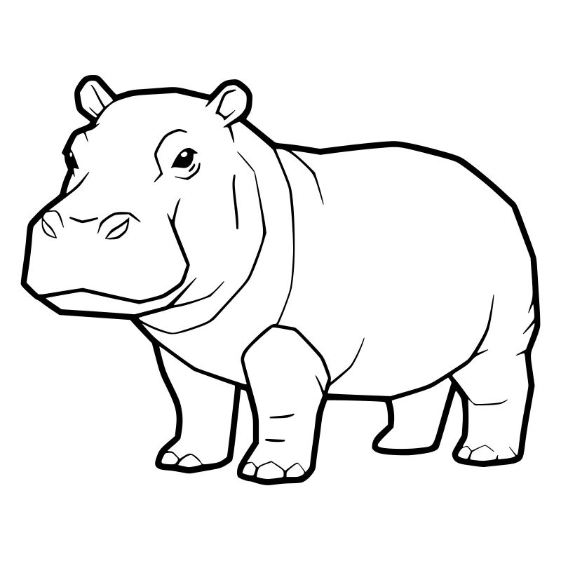 Realistisches Nilpferd Zeichnung Outline