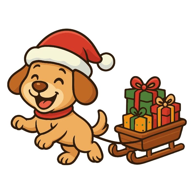 Fröhlicher Weihnachtshund mit Geschenken