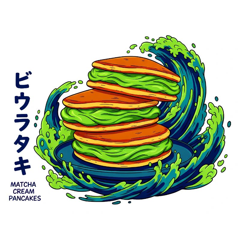 Vibrant Matcha Pancakes with Japanese Wave 
